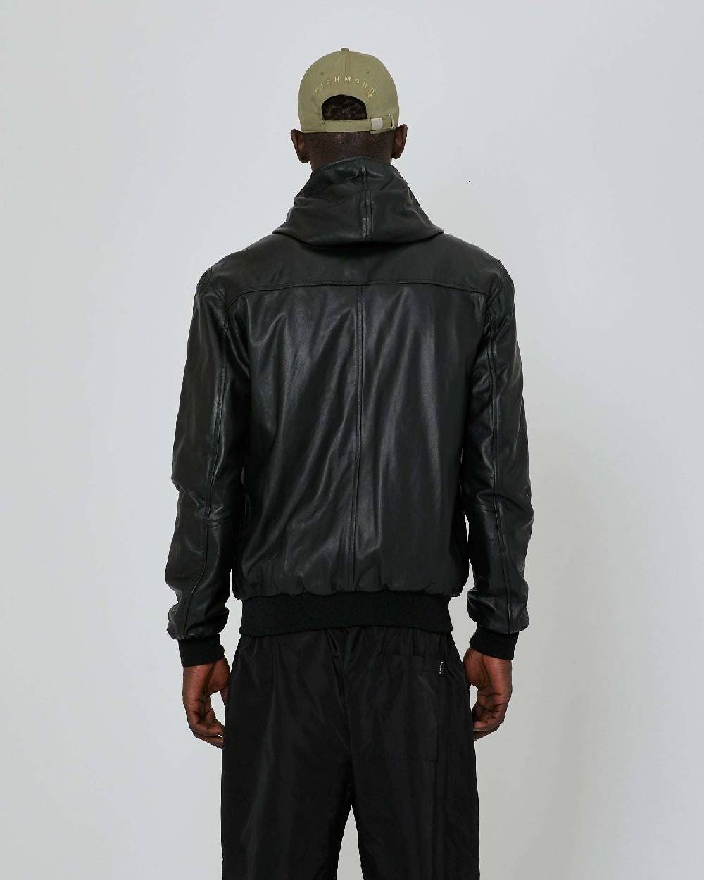 John Richmond Bomber in pelle con cappuccio Qualità