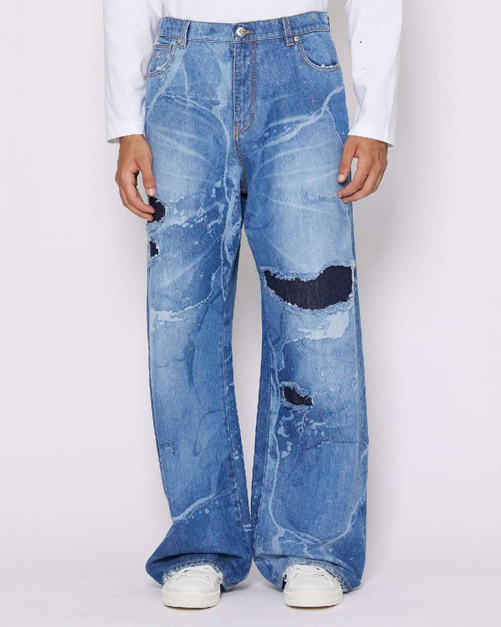 John Richmond Jeans gamba larga con strappi sul davanti Saldi