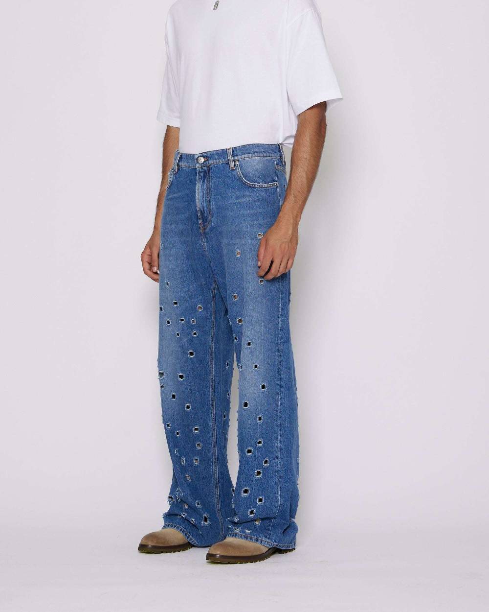 John Richmond Jeans gamba larga con fori metallici sul davanti I Più Venduti