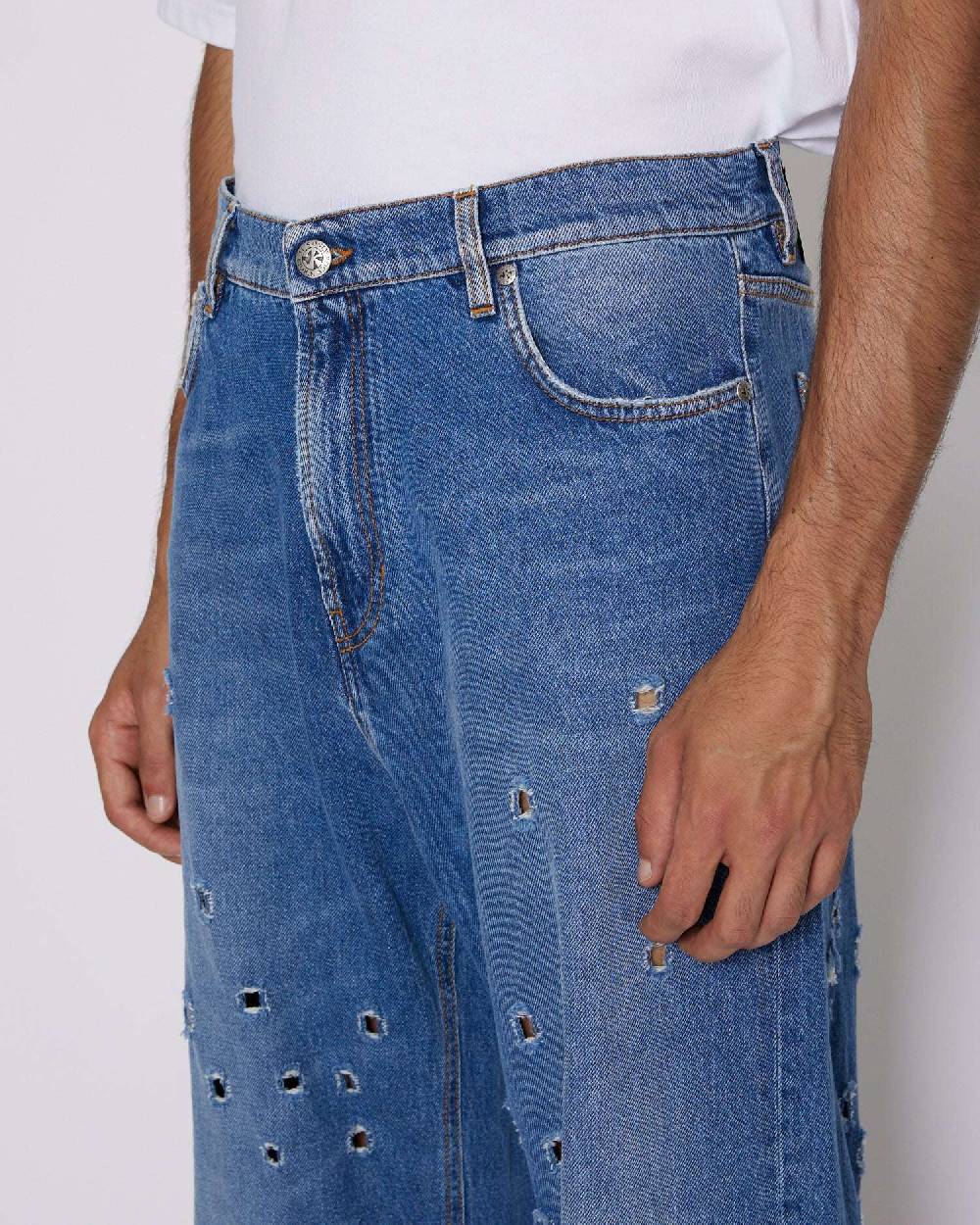 John Richmond Jeans gamba larga con fori metallici sul davanti I Più Venduti
