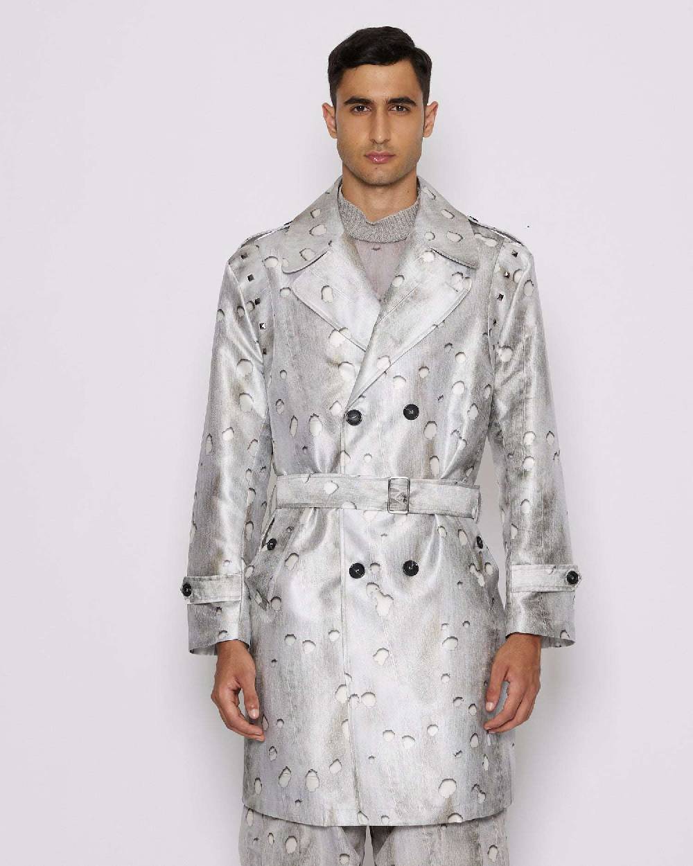 John Richmond Trench con motivo ton sur tone Vendita Economica