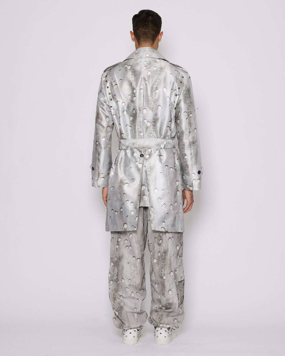 John Richmond Trench con motivo ton sur tone Vendita Economica