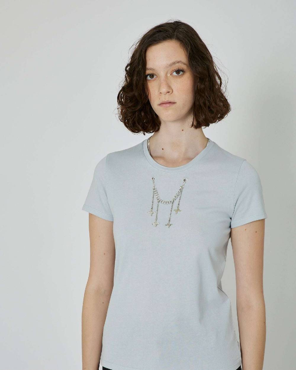 John Richmond T-shirt con catena metallica removibile Presa