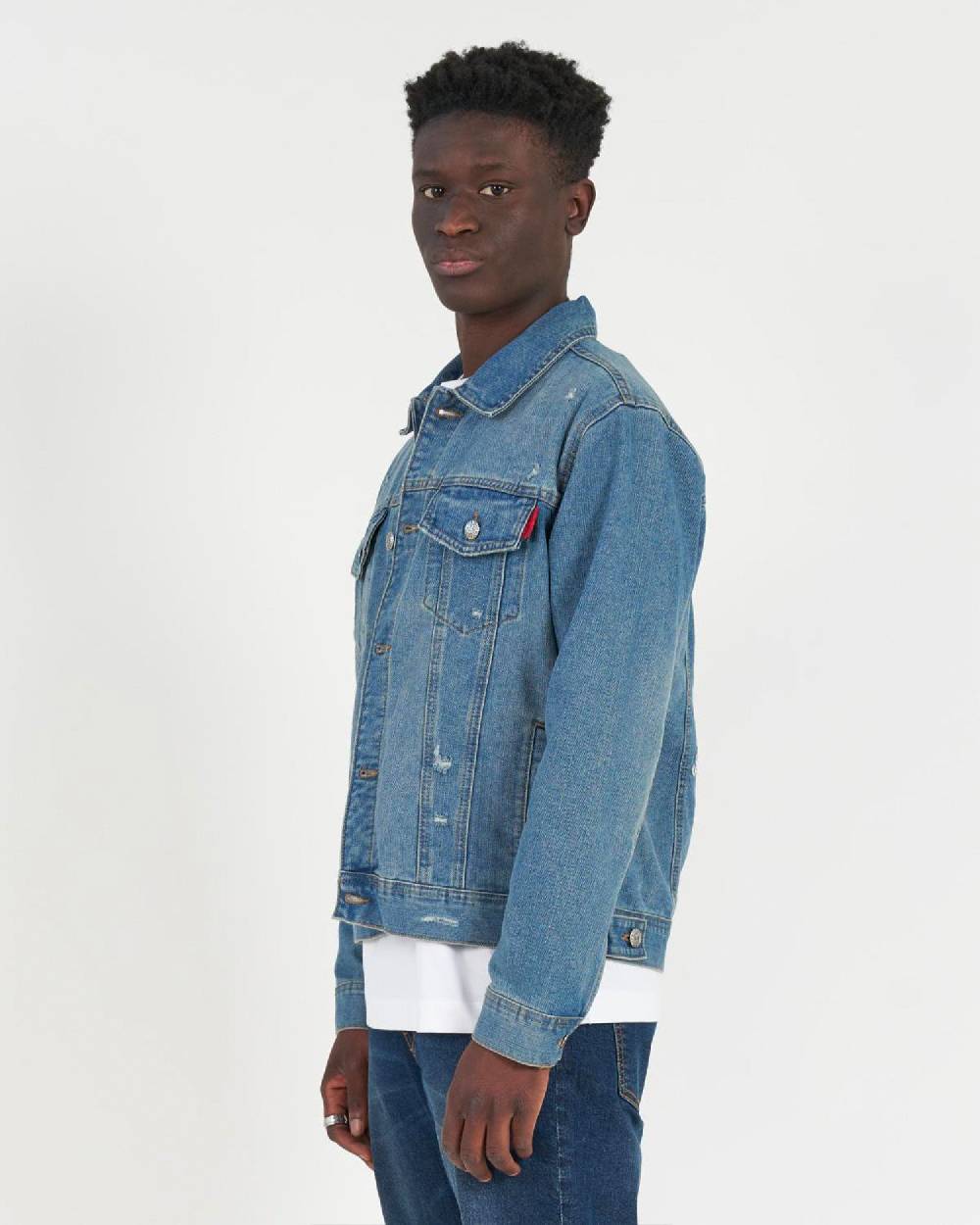 John Richmond Giubbino in denim con il logo ricamato sul retro Saldi