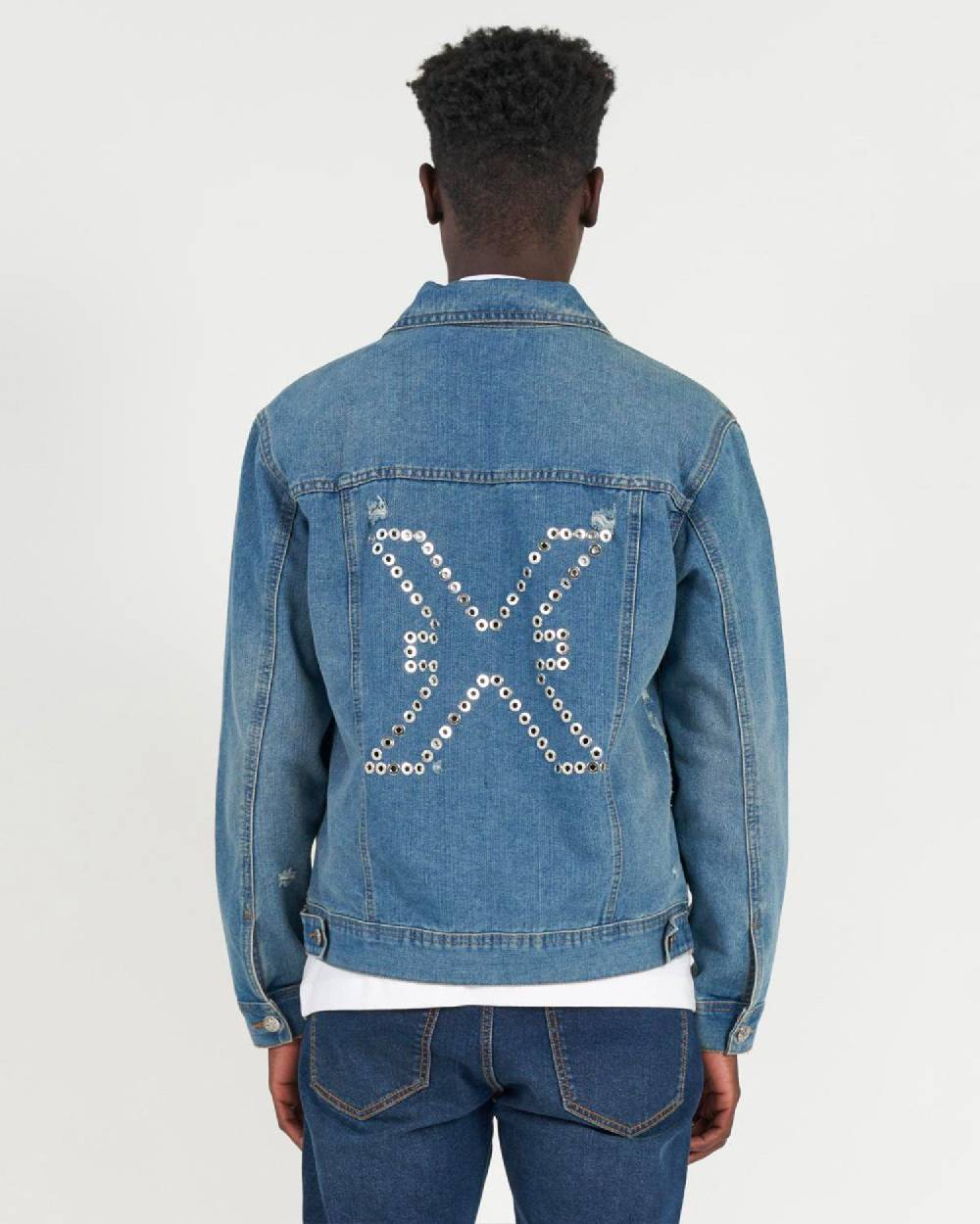 John Richmond Giubbino in denim con il logo ricamato sul retro Saldi