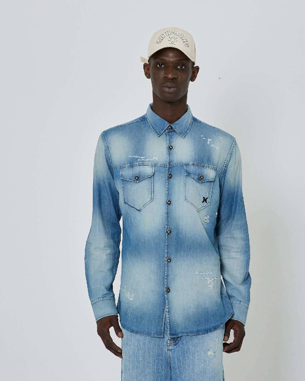 John Richmond Camicia in denim effetto strappato Outlet
