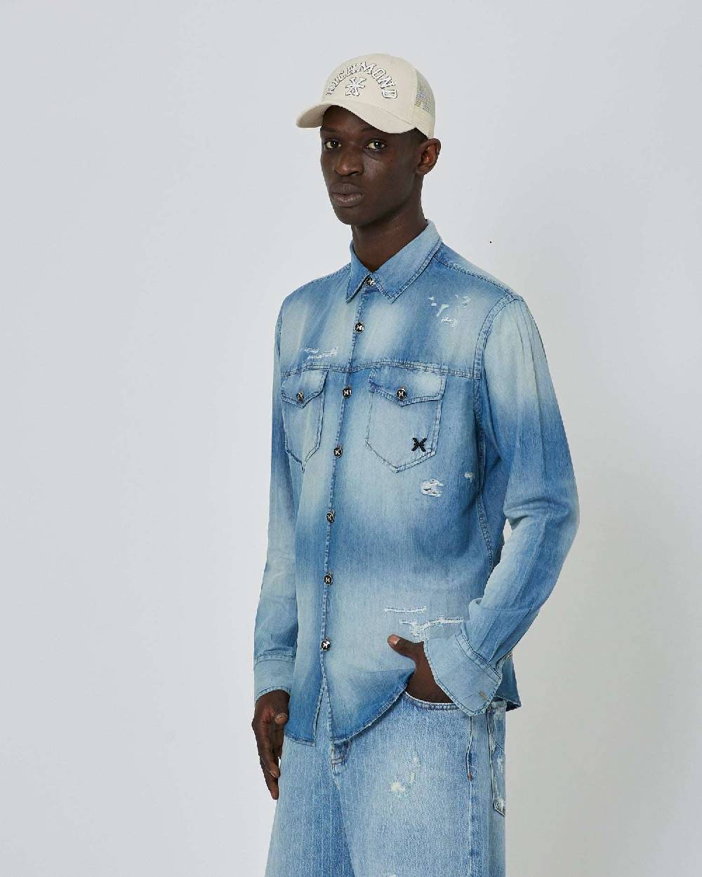 John Richmond Camicia in denim effetto strappato Outlet