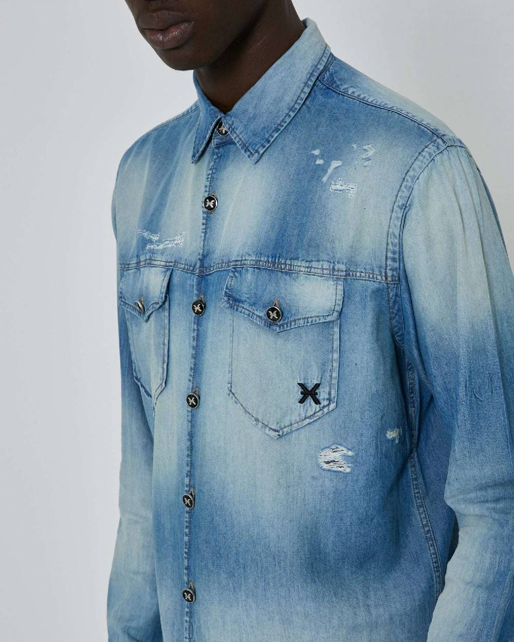 John Richmond Camicia in denim effetto strappato Outlet