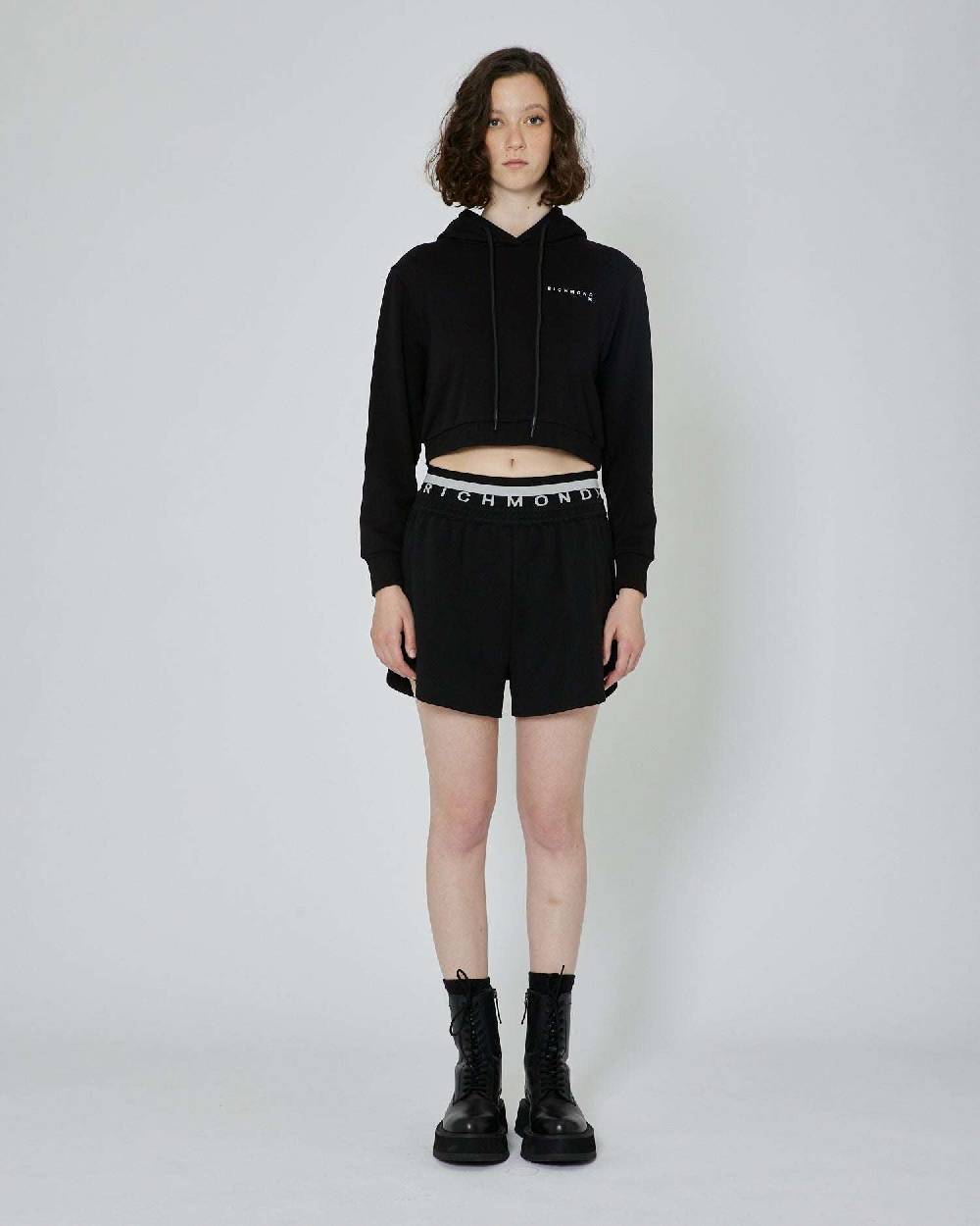 John Richmond Felpa crop con cappuccio e logo Offerta temporanea