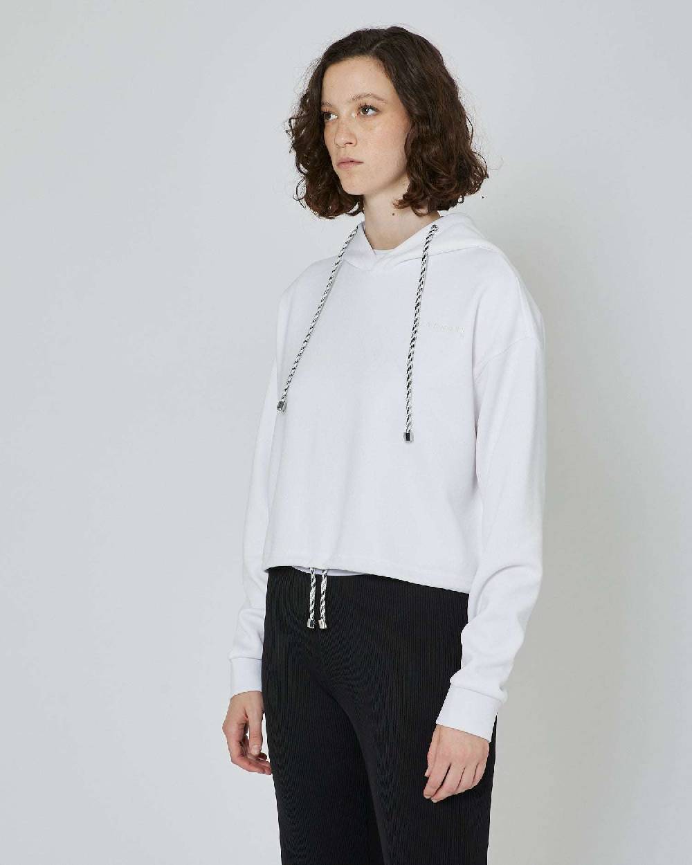 John Richmond Felpa crop con cappuccio e logo ricamato tone sur tone Lightning offer