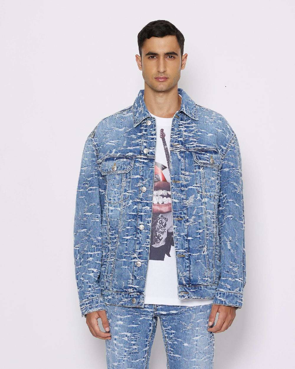 John Richmond Giacca in denim con pattern effetto used Vendite Flash