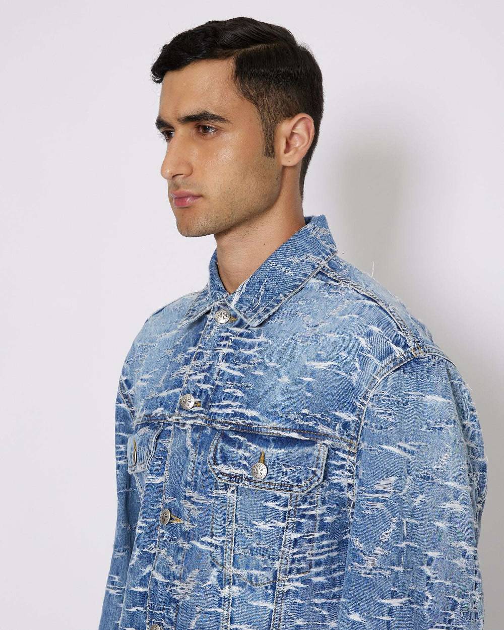 John Richmond Giacca in denim con pattern effetto used Vendite Flash