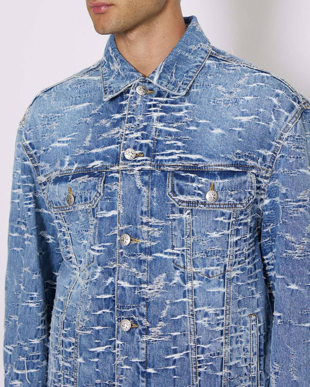 John Richmond Giacca in denim con pattern effetto used Vendite Flash