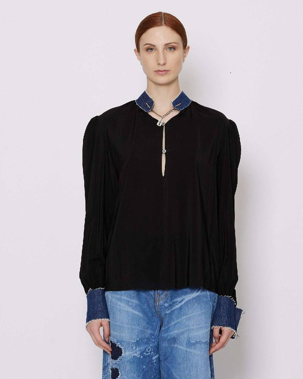 John Richmond Blusa con applicazioni in denim Spedizione Gratuita