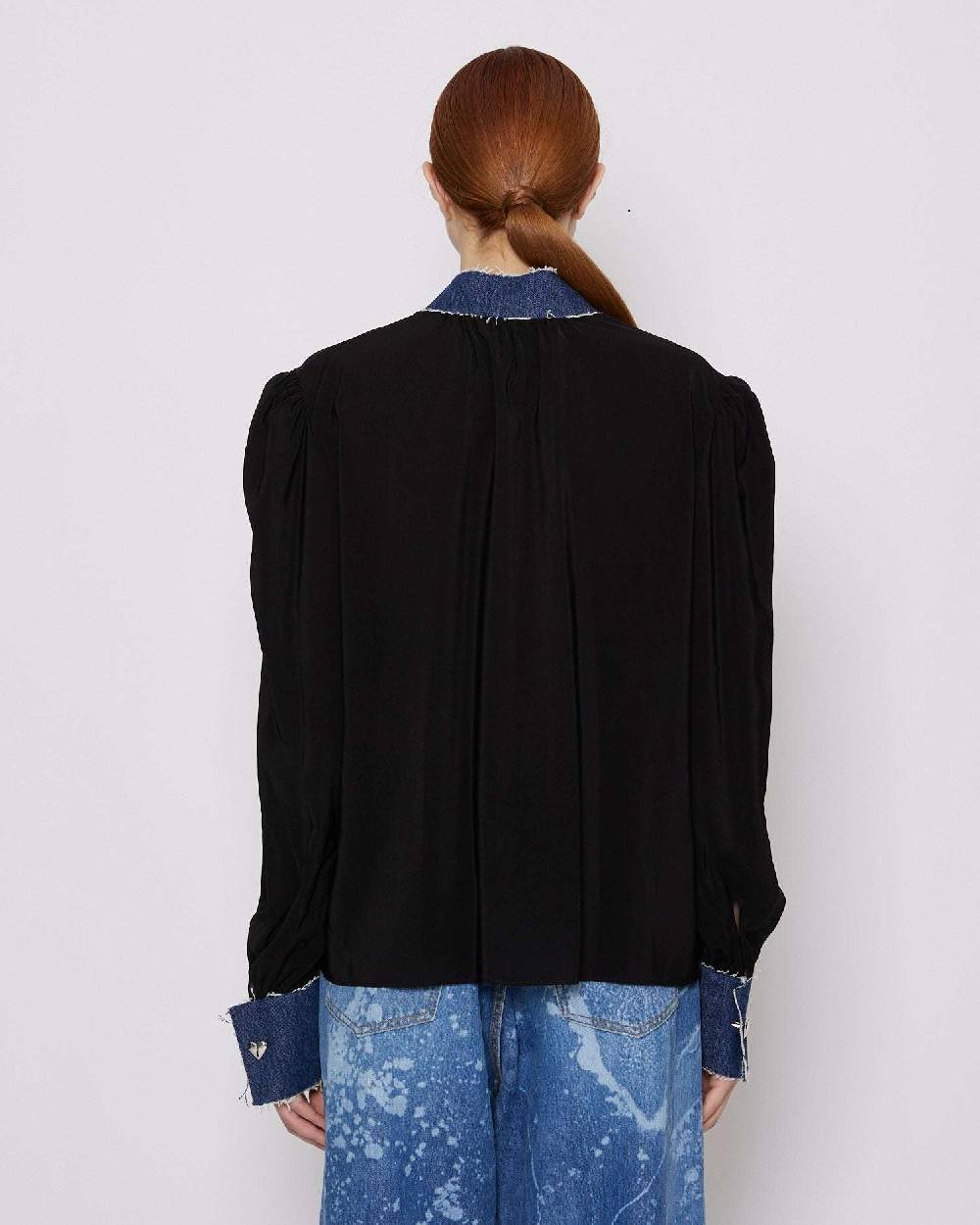 John Richmond Blusa con applicazioni in denim Spedizione Gratuita