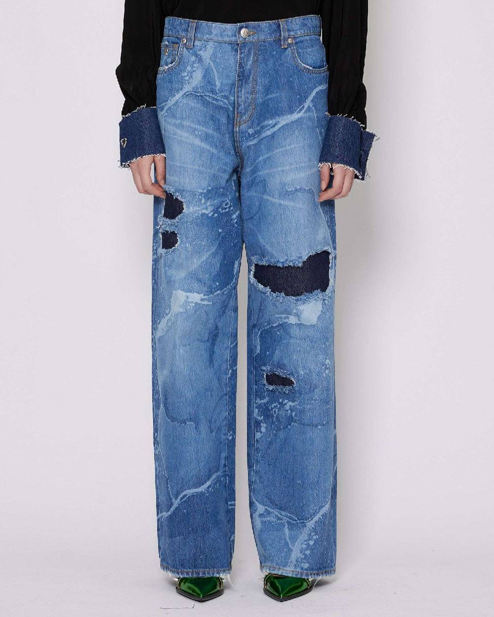 John Richmond Jeans gamba larga con strappi sul davanti Offerta temporanea
