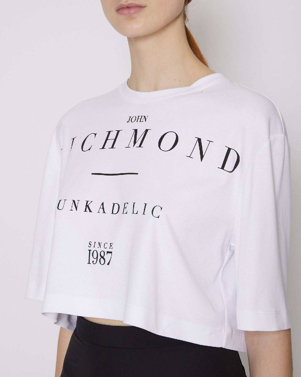 John Richmond T-shirt cropped con logo sul davanti Offerte stagionali