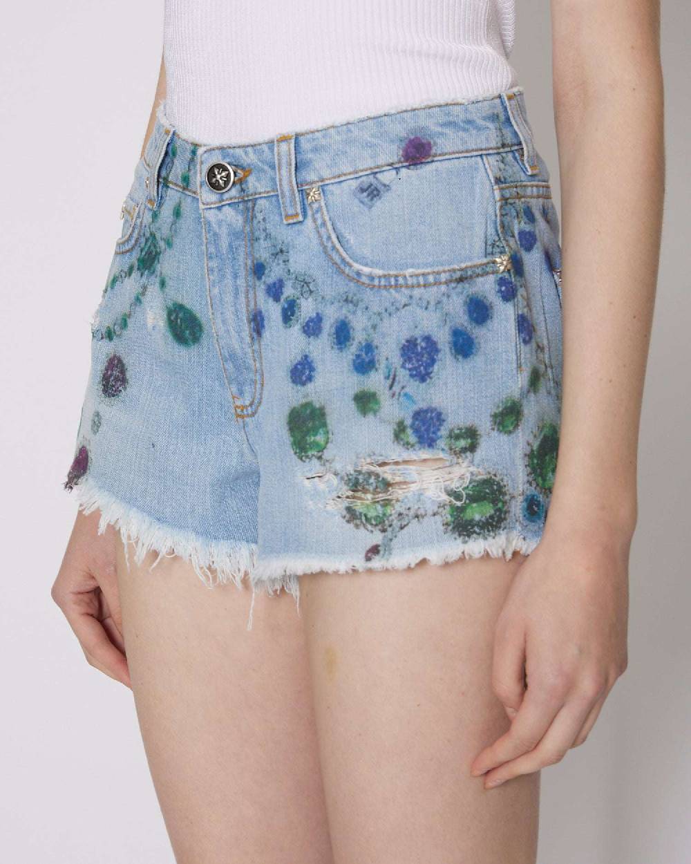 John Richmond Shorts a vita alta in denim con pattern Trasporto libero internazionale