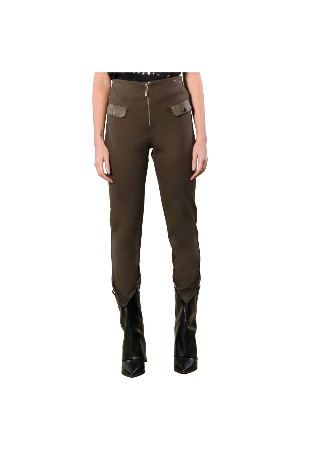 Nualy PANTALONE CON PATTINE IN PELLE Pezzi Unici