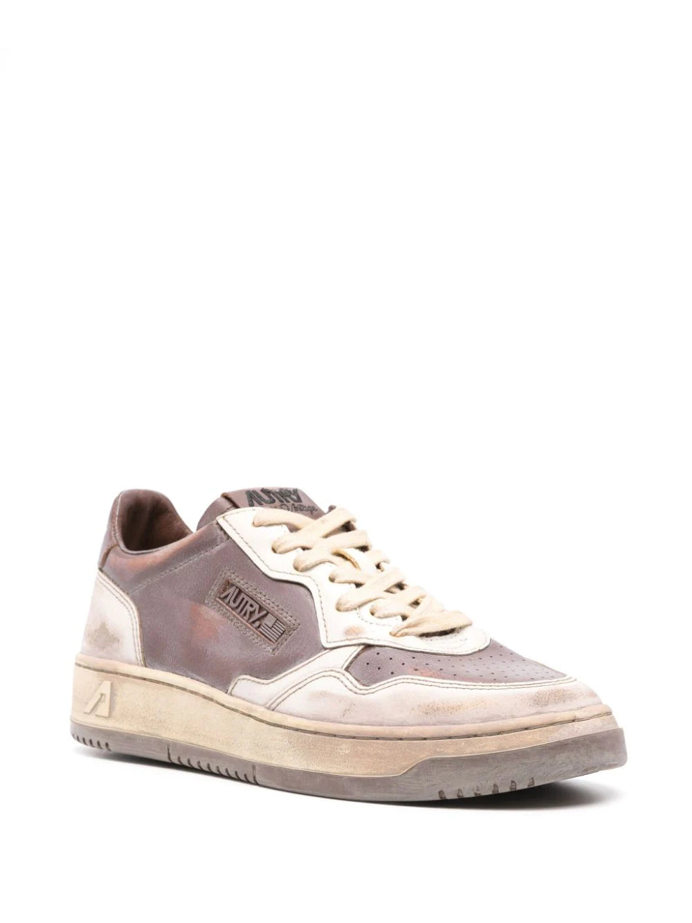 AUTRY Super vintage low sneakers in white leather and mud patridge Vendita Economica