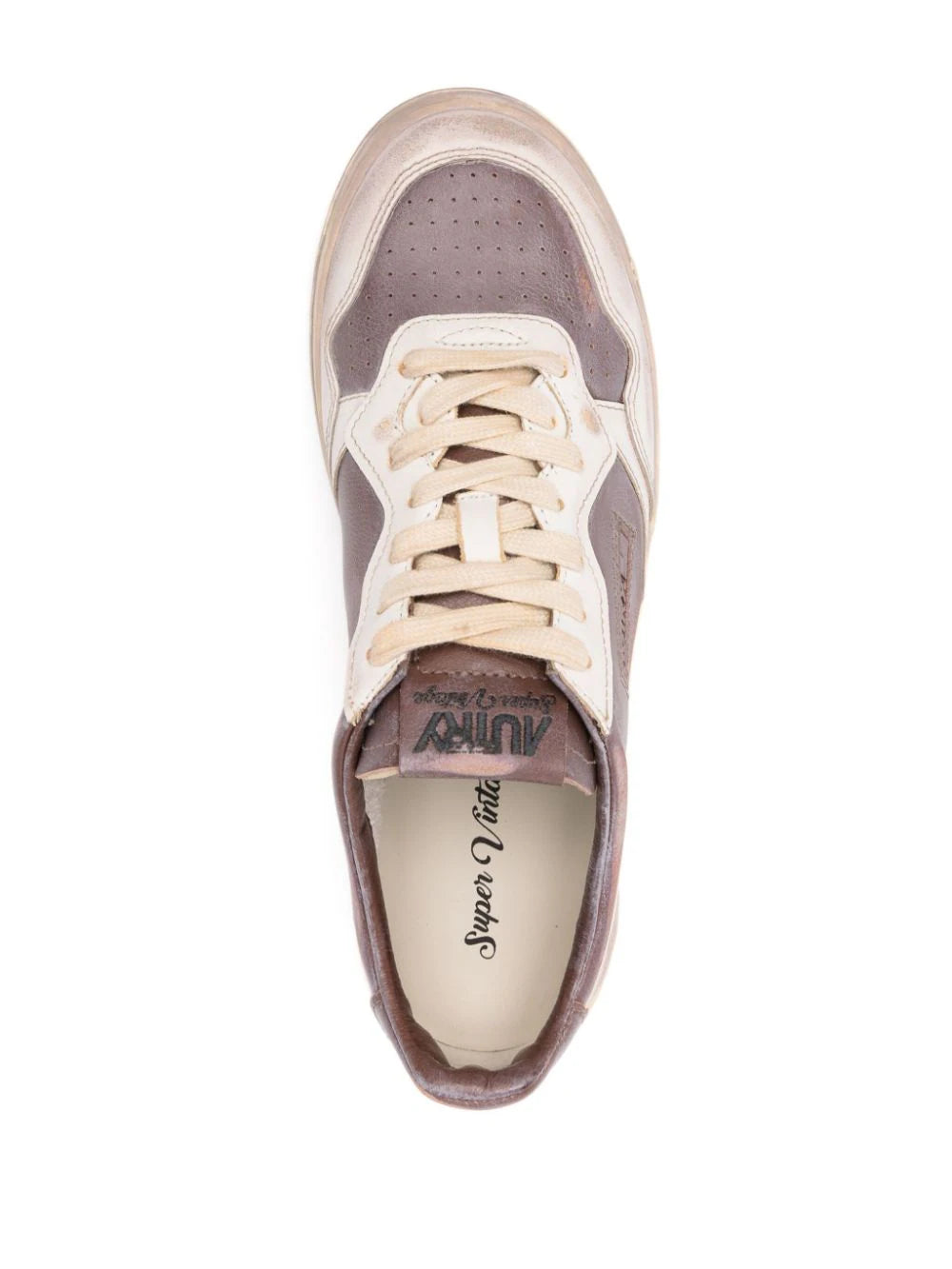 AUTRY Super vintage low sneakers in white leather and mud patridge Vendita Economica