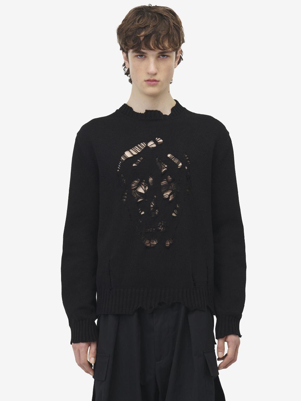 Alexander McQueen Worn look skull sweater Offerte