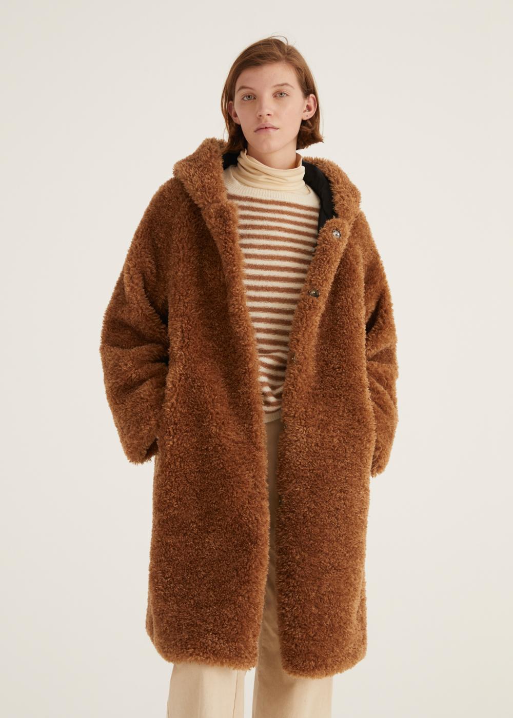 Rosso35 Cappotto reversibile con pelliccia ecologica e cappuccio