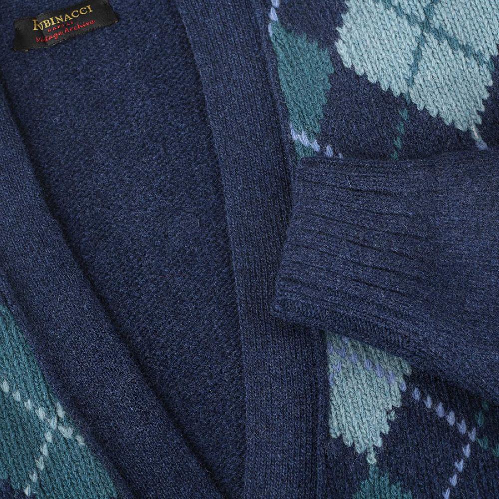 Rubinacci Vintage archive cardigan a rombi in lana blu Nuovo