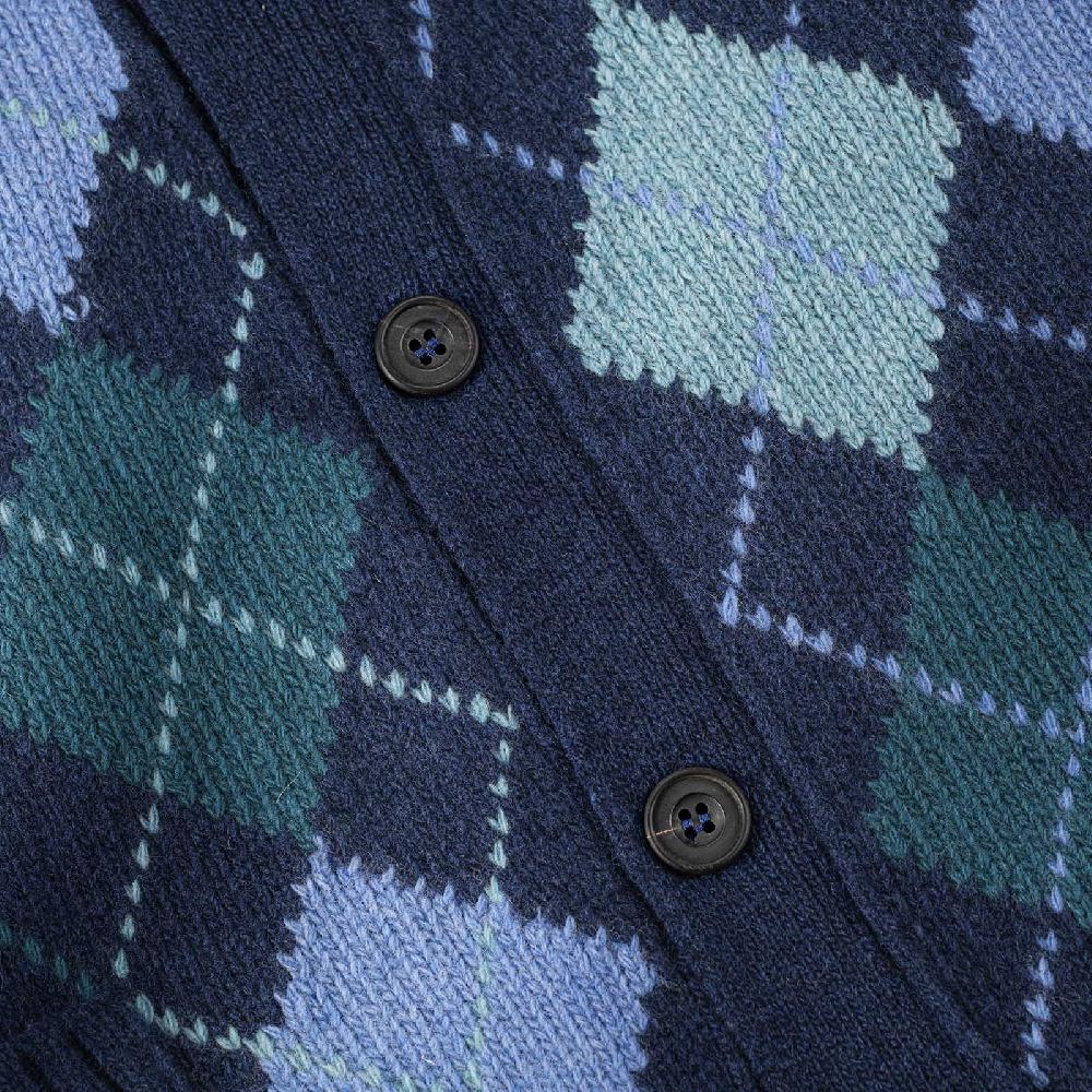 Rubinacci Vintage archive cardigan a rombi in lana blu Nuovo