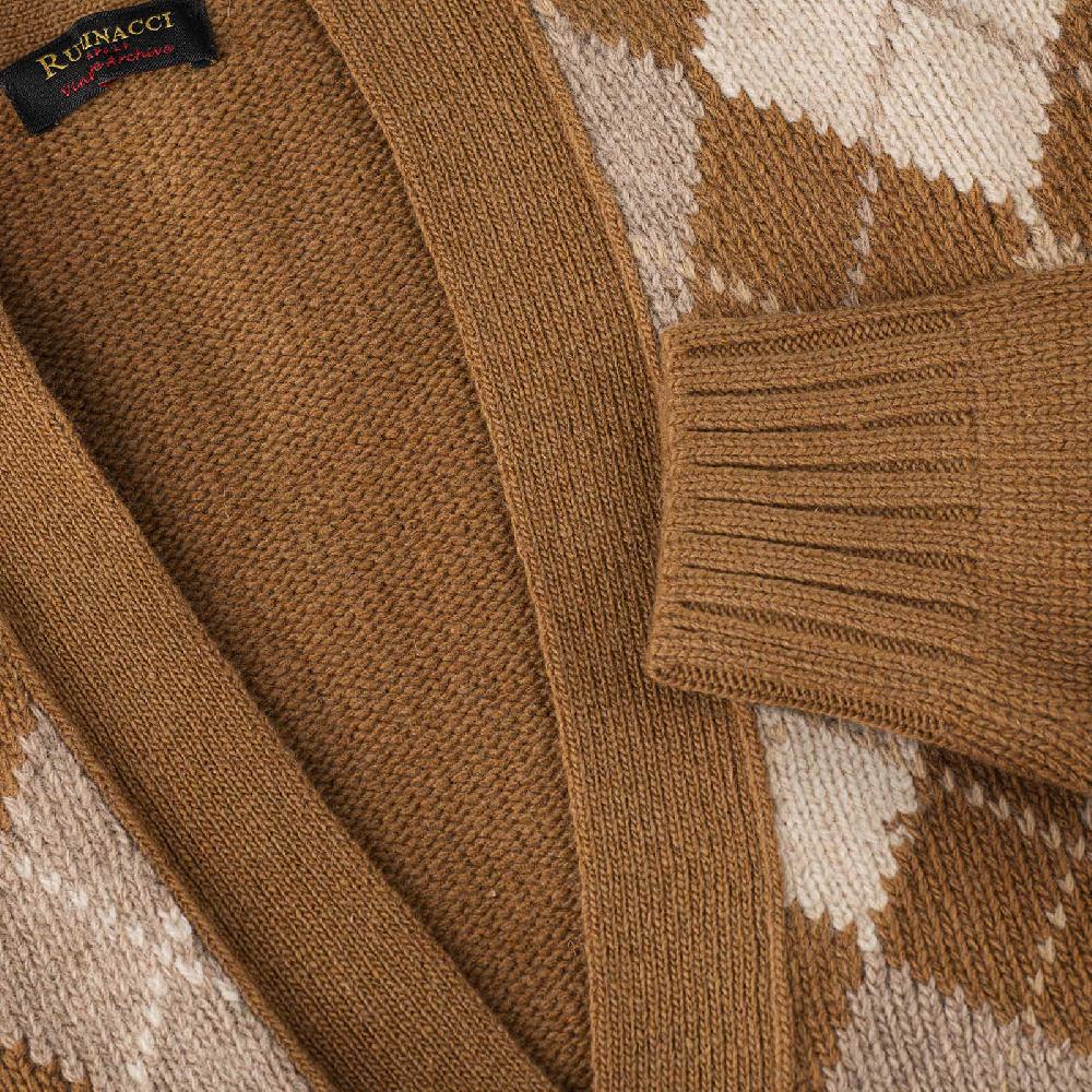 Rubinacci Vintage archive cardigan a rombi in lana tabacco Qualità