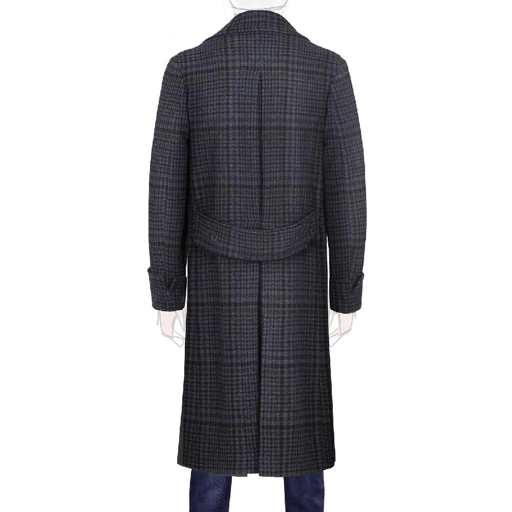 Rubinacci Vintage archive cappotto Ulster in lana e cashmere a quadri blu Italy