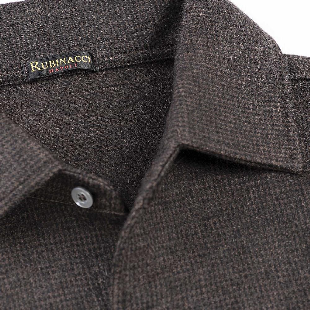 Rubinacci Camicia in cashmere a quadretti marrone e nero Nuovo
