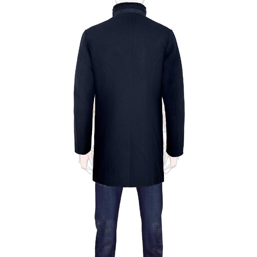 Rubinacci Giaccone lana e cashmere blu con pelliccia Spedizione Gratuita