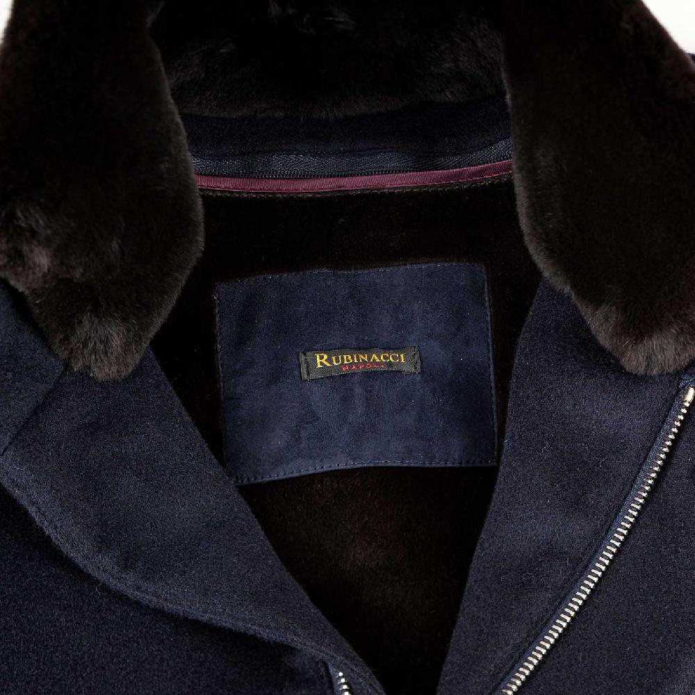 Rubinacci Giaccone lana e cashmere blu con pelliccia Spedizione Gratuita