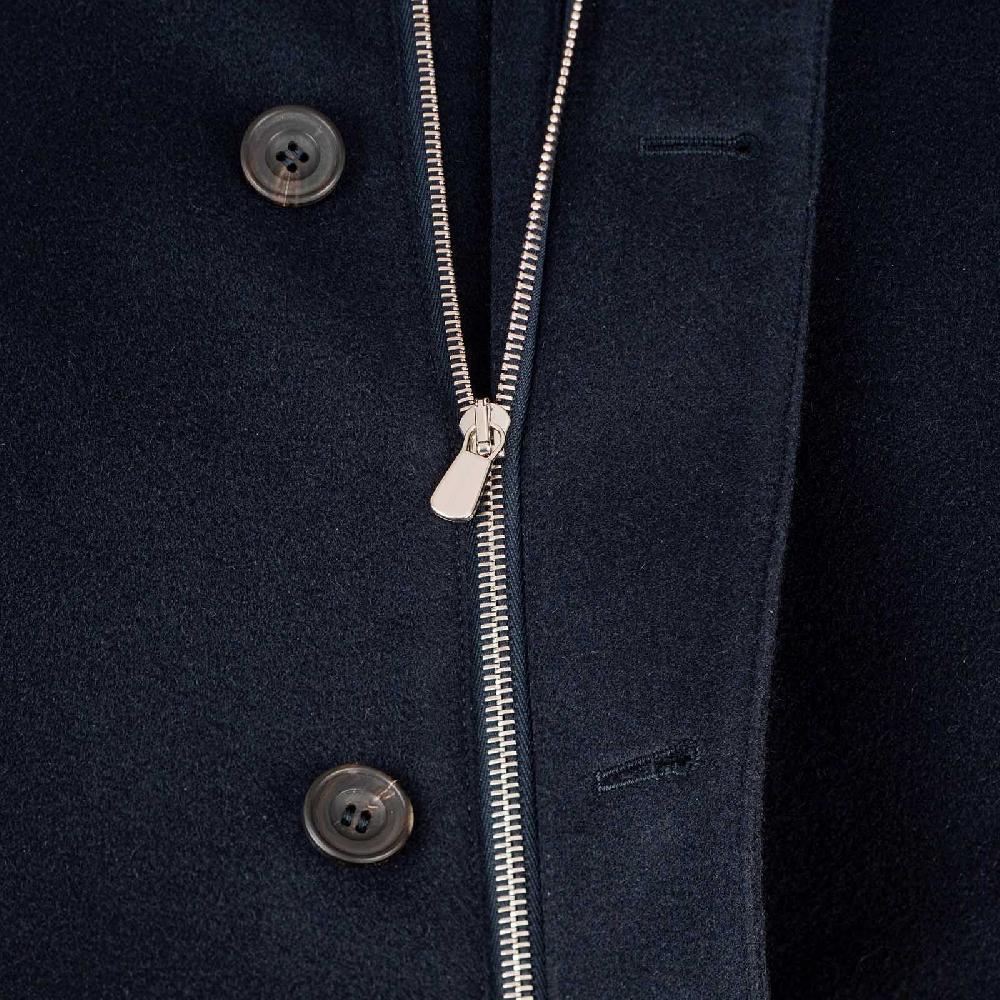 Rubinacci Giaccone lana e cashmere blu con pelliccia Spedizione Gratuita