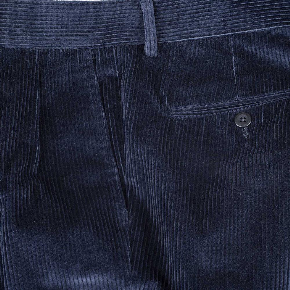 Rubinacci Pantalone 2 pinces in velluto a coste blu notte Economico