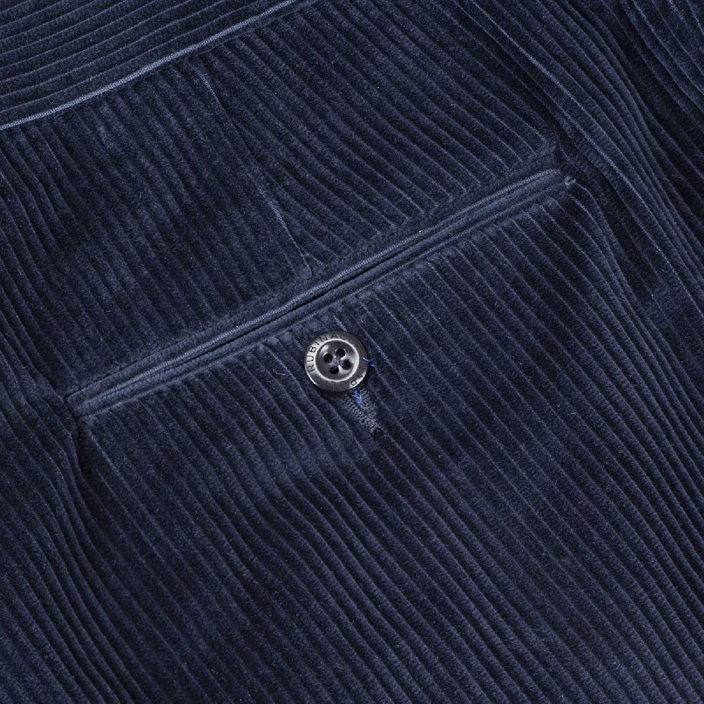Rubinacci Pantalone 2 pinces in velluto a coste blu notte Economico
