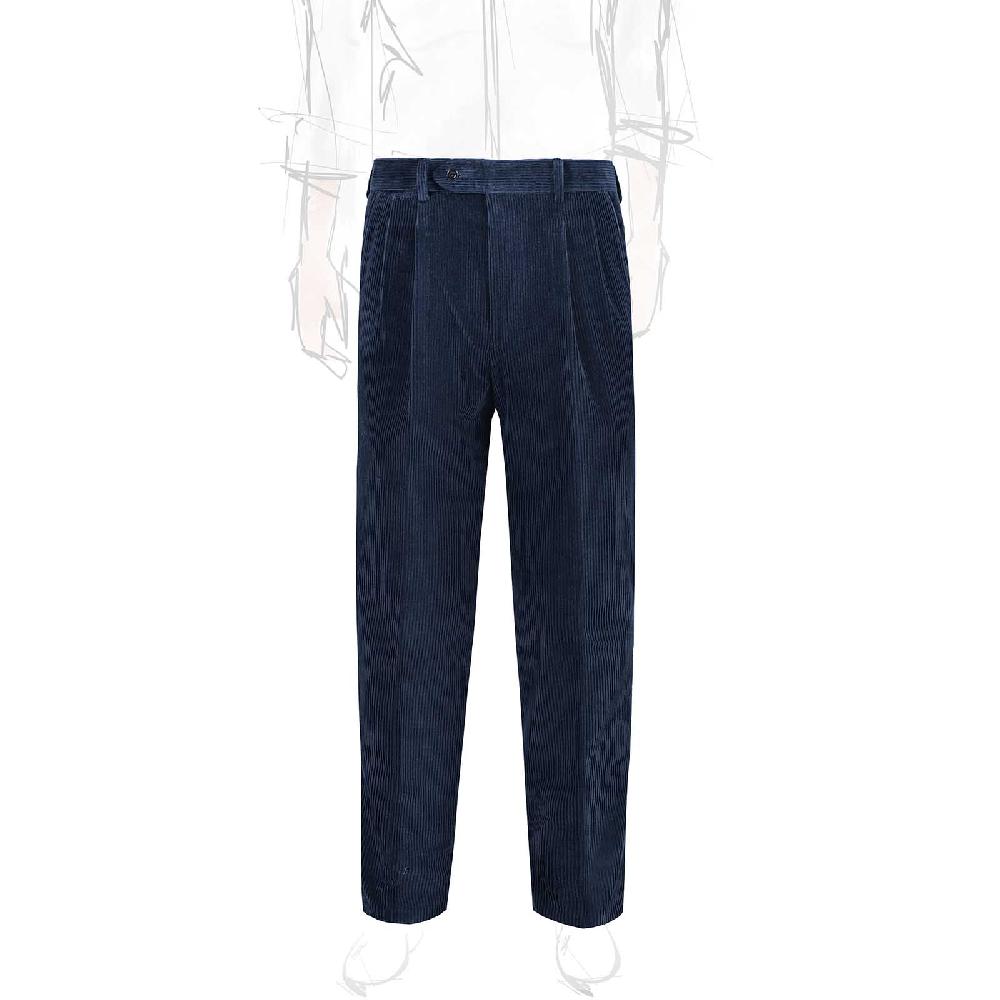 Rubinacci Pantalone 2 pinces in velluto a coste blu Outlet