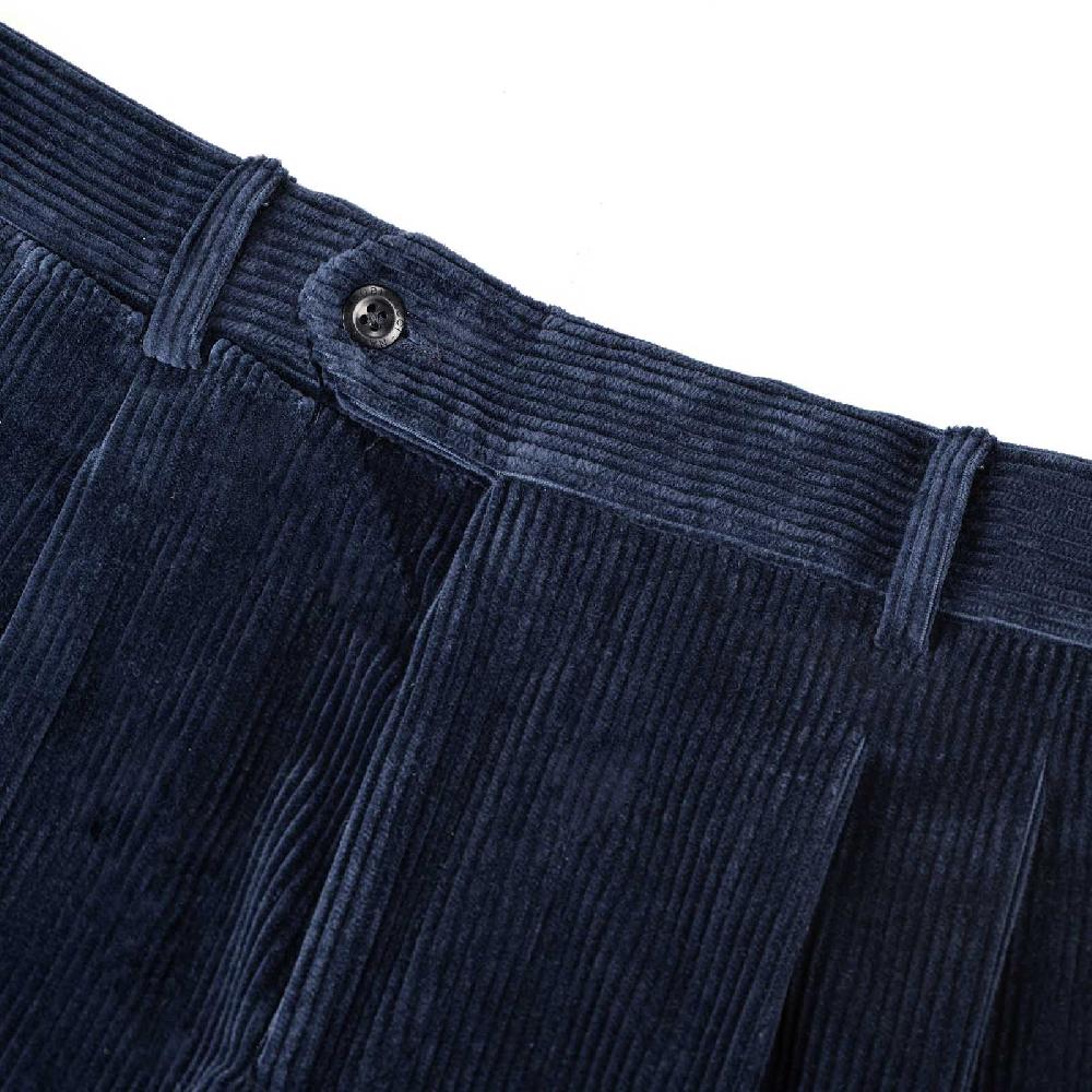 Rubinacci Pantalone 2 pinces in velluto a coste blu Outlet