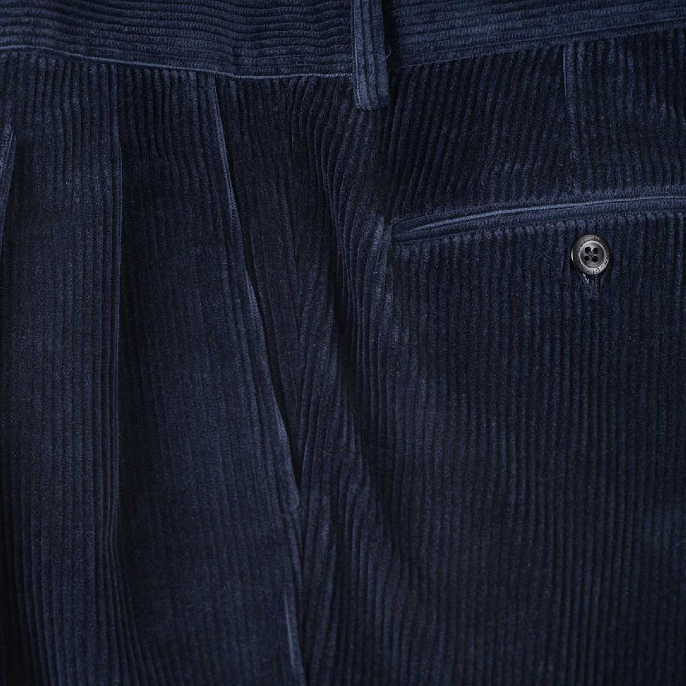 Rubinacci Pantalone 2 pinces in velluto a coste blu Outlet