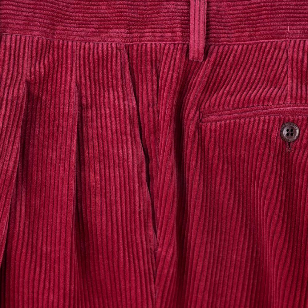 Rubinacci Pantalone 2 pinces in velluto a coste ciliegia In Vendita