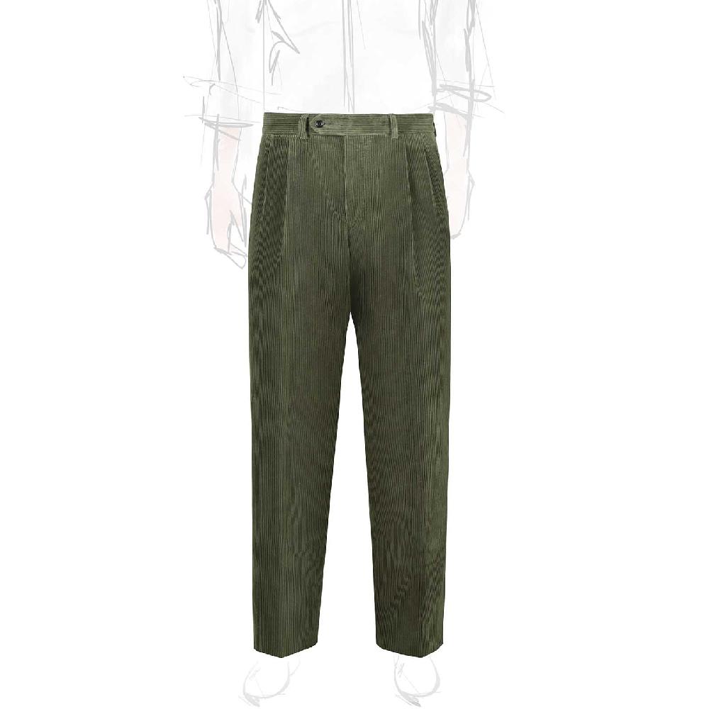 Rubinacci Pantalone 2 pinces in velluto a coste verde militare Offerte