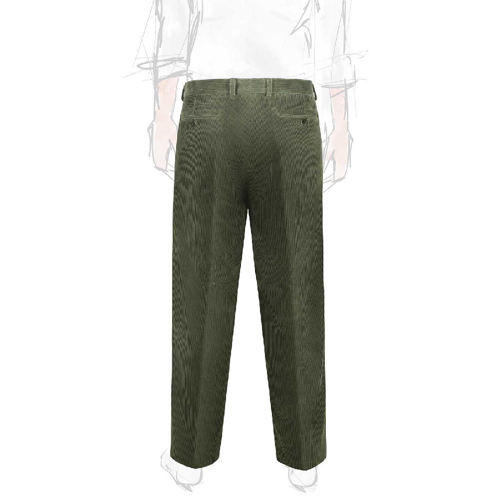 Rubinacci Pantalone 2 pinces in velluto a coste verde militare Offerte