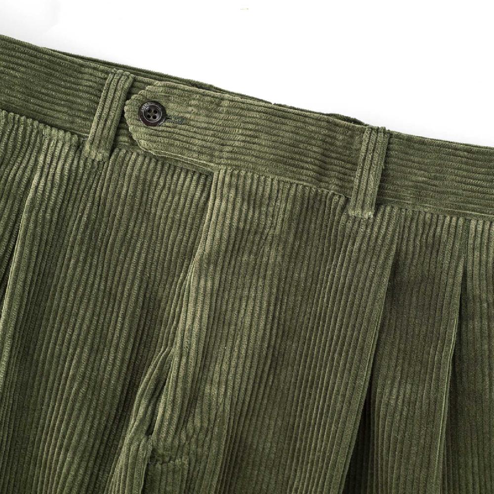 Rubinacci Pantalone 2 pinces in velluto a coste verde militare Offerte