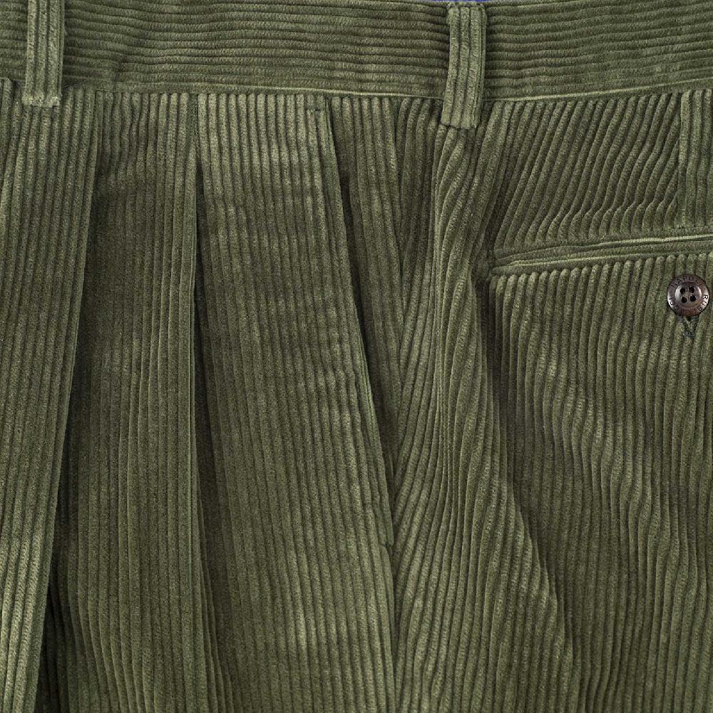 Rubinacci Pantalone 2 pinces in velluto a coste verde militare Offerte