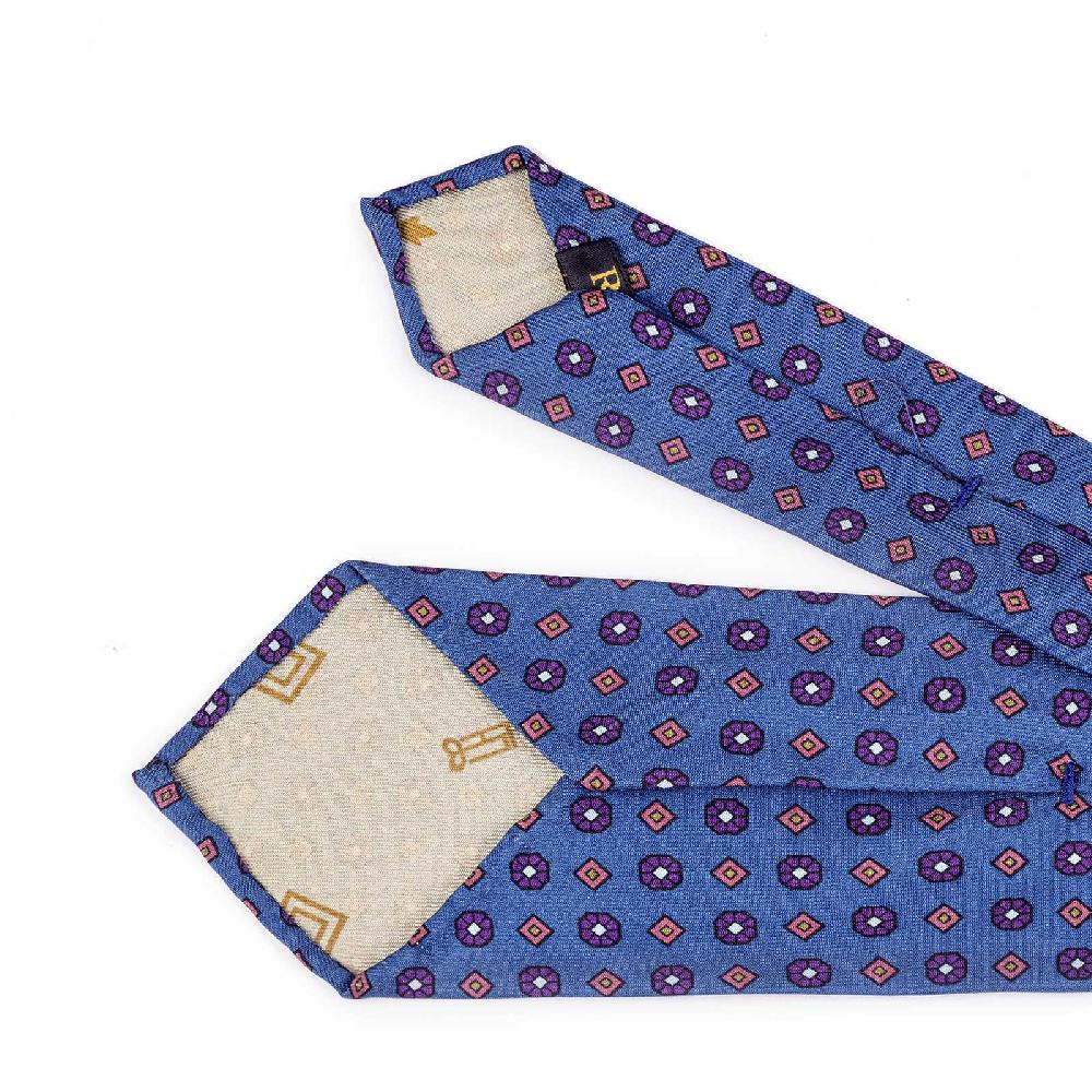 Rubinacci Cravatta in twill di seta con stampa floreale blu Convenienza