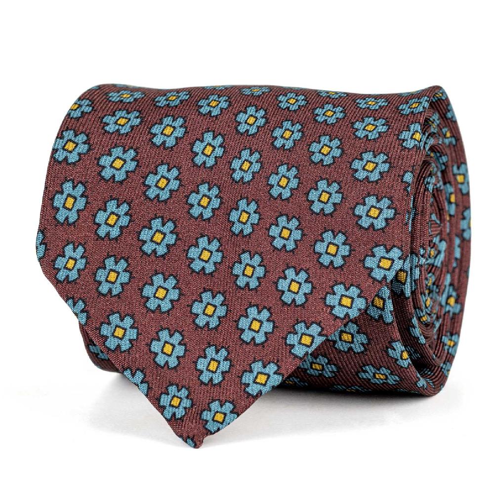 Rubinacci Cravatta in twill di seta bordeaux con stampa floreale Sconto