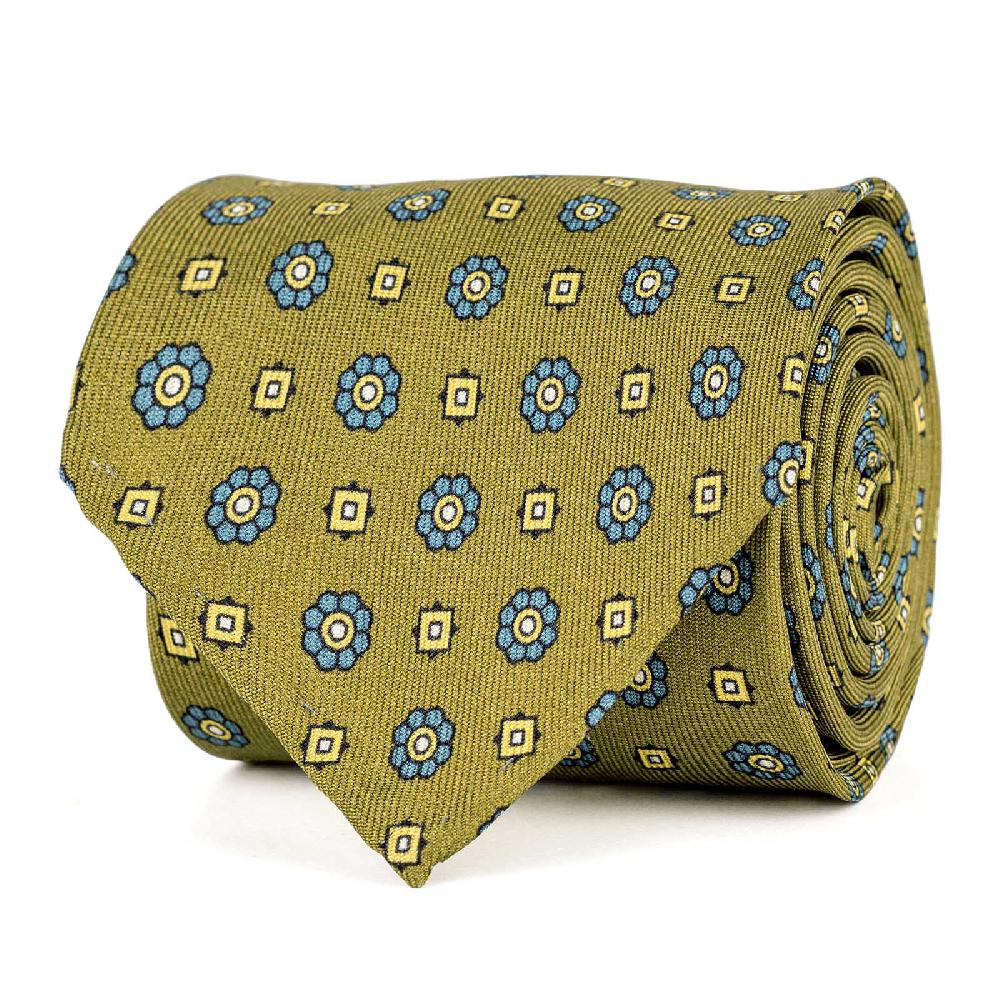 Rubinacci Cravatta in twill di seta senape con stampa floreale Offerta