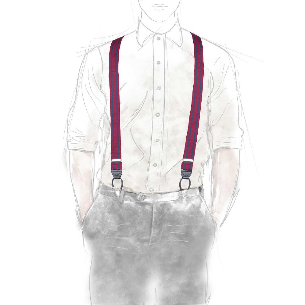 Rubinacci Bretelle rigate blu e bordeaux In Linea
