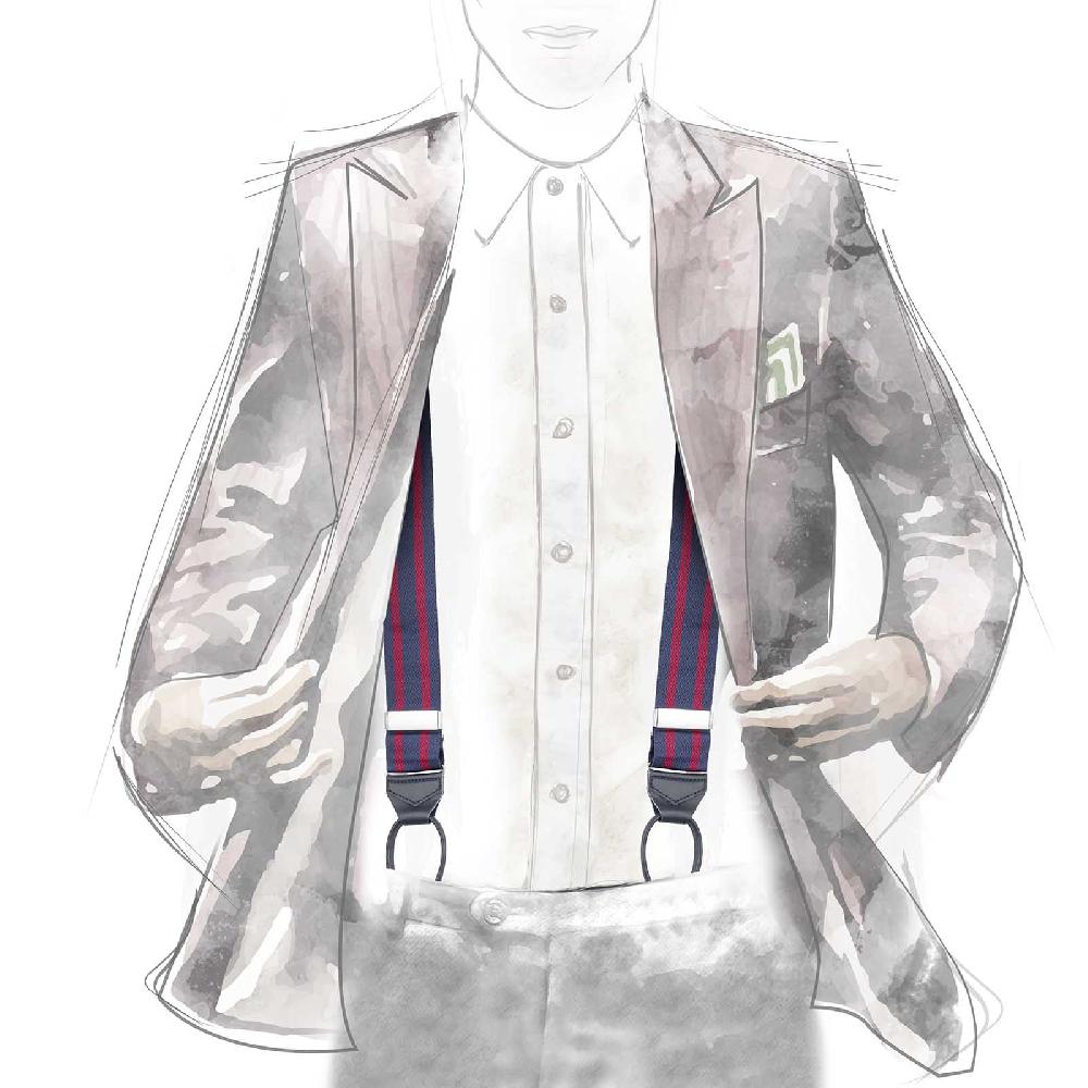 Rubinacci Bretelle rigate blu e bordeaux Nuovo